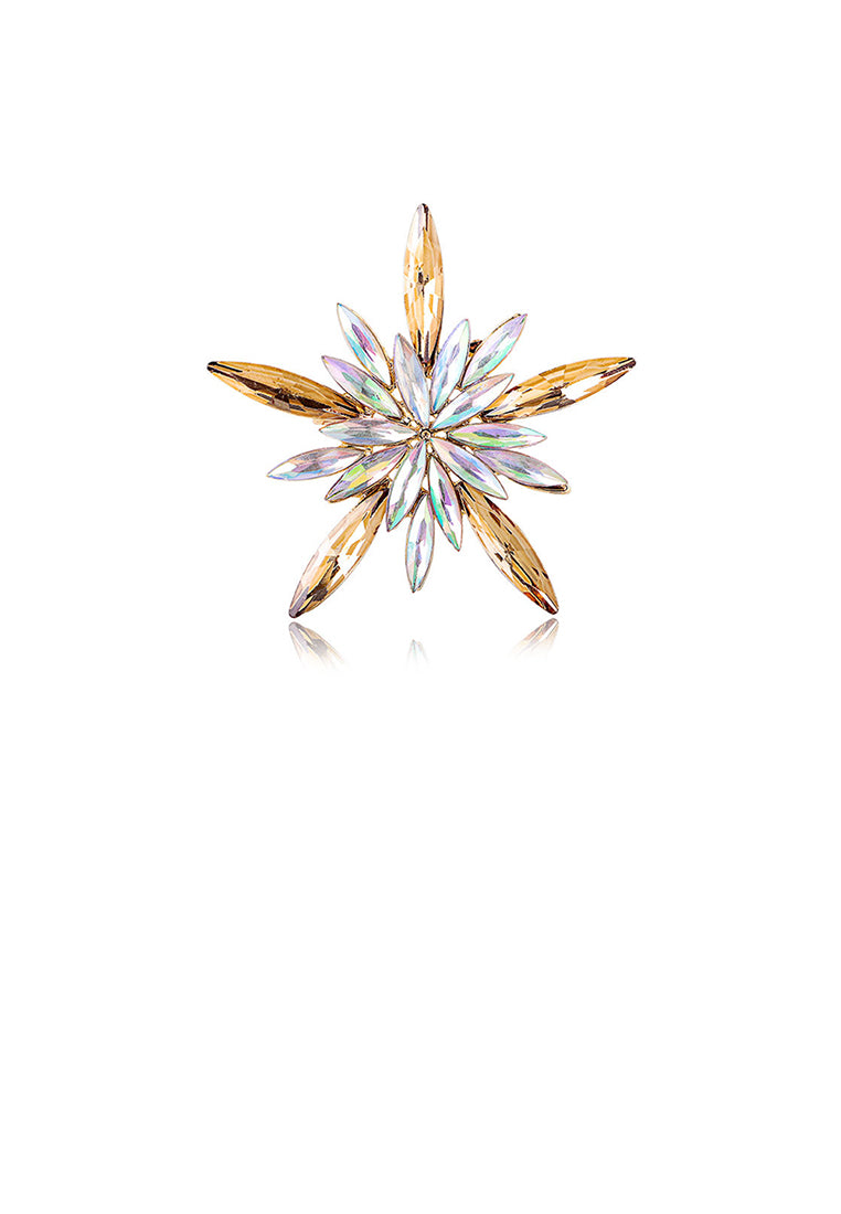 Fashion Brilliant Plated Gold Snowflake Brooch with Gold Cubic Zirconia - Luxurious Look