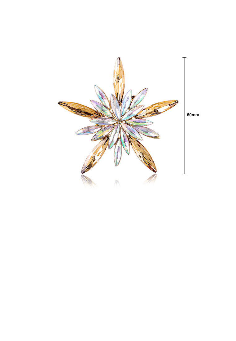 Fashion Brilliant Plated Gold Snowflake Brooch with Gold Cubic Zirconia - Luxurious Look