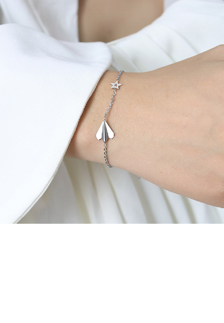 Simple Temperament 316L Stainless Steel Paper Airplane Star Bracelet