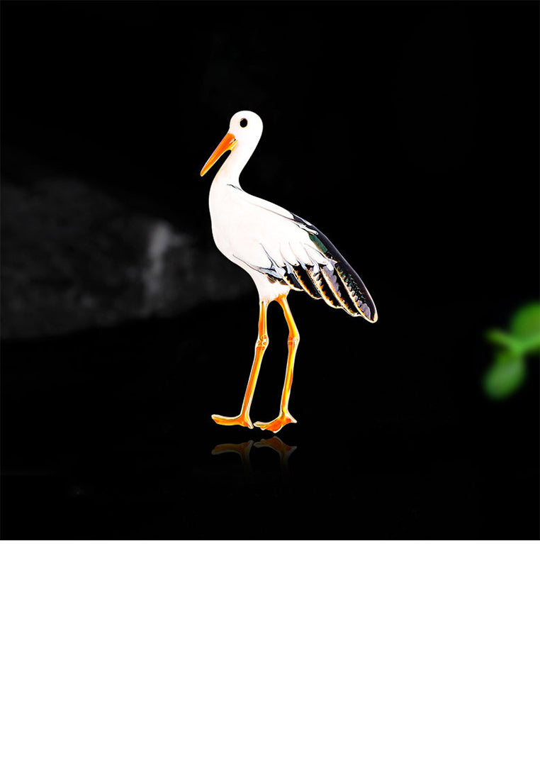 Fashion and Elegant Plated Gold Enamel Crane Brooch