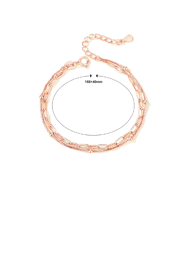 925 Sterling Silver Plated Rose Gold Fashion Simple Bead Stitching Chain Double Layer Bracelet