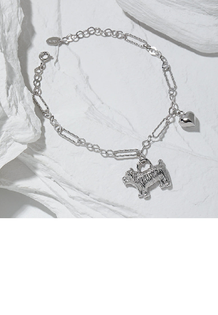 925 Sterling Silver Simple Cute Puppy Heart Bracelet
