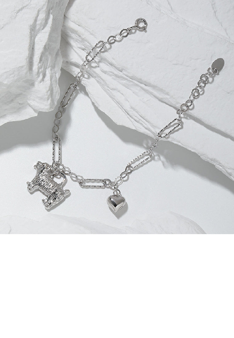 925 Sterling Silver Simple Cute Puppy Heart Bracelet