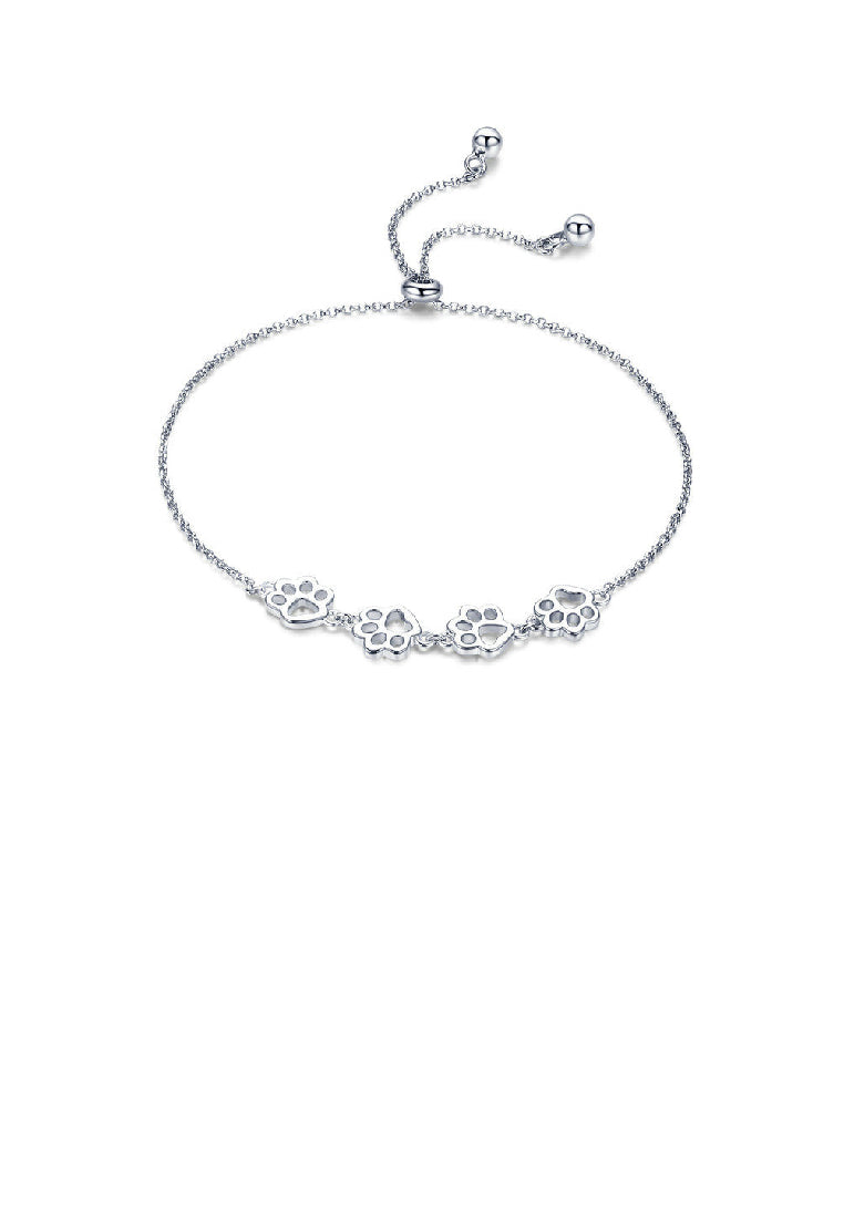 925 Sterling Silver Simple and Cute Hollow Dog Paw Adjustable Bracelet