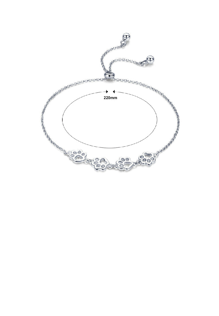 925 Sterling Silver Simple and Cute Hollow Dog Paw Adjustable Bracelet