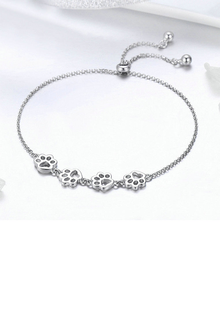 925 Sterling Silver Simple and Cute Hollow Dog Paw Adjustable Bracelet