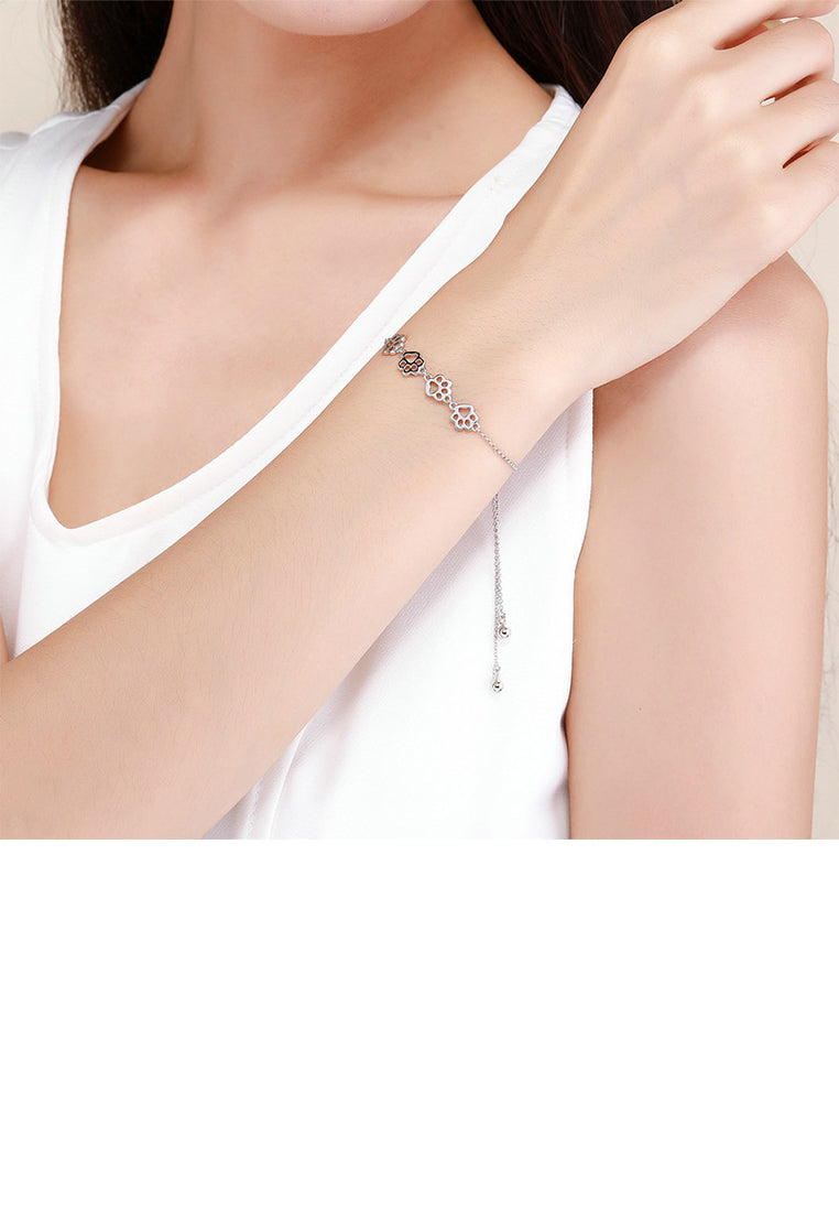925 Sterling Silver Simple and Cute Hollow Dog Paw Adjustable Bracelet