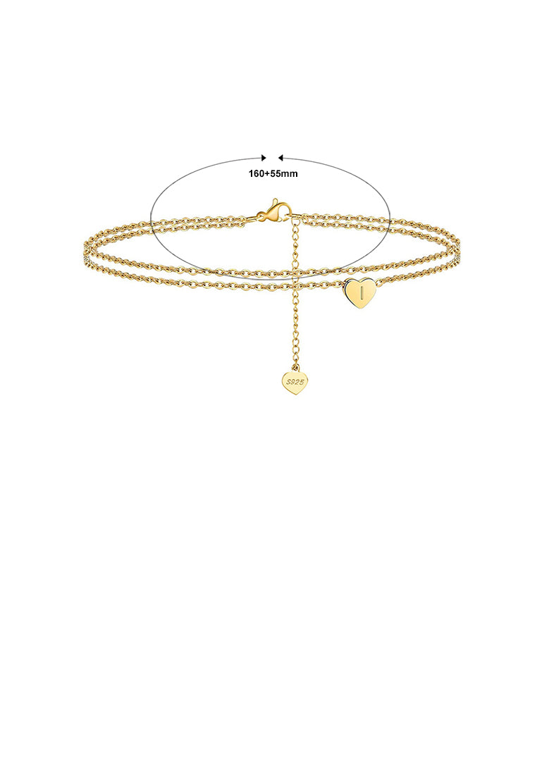 925 Sterling Silver Plated Gold Simple Fashion Alphabet I Heart Double Layer Bracelet