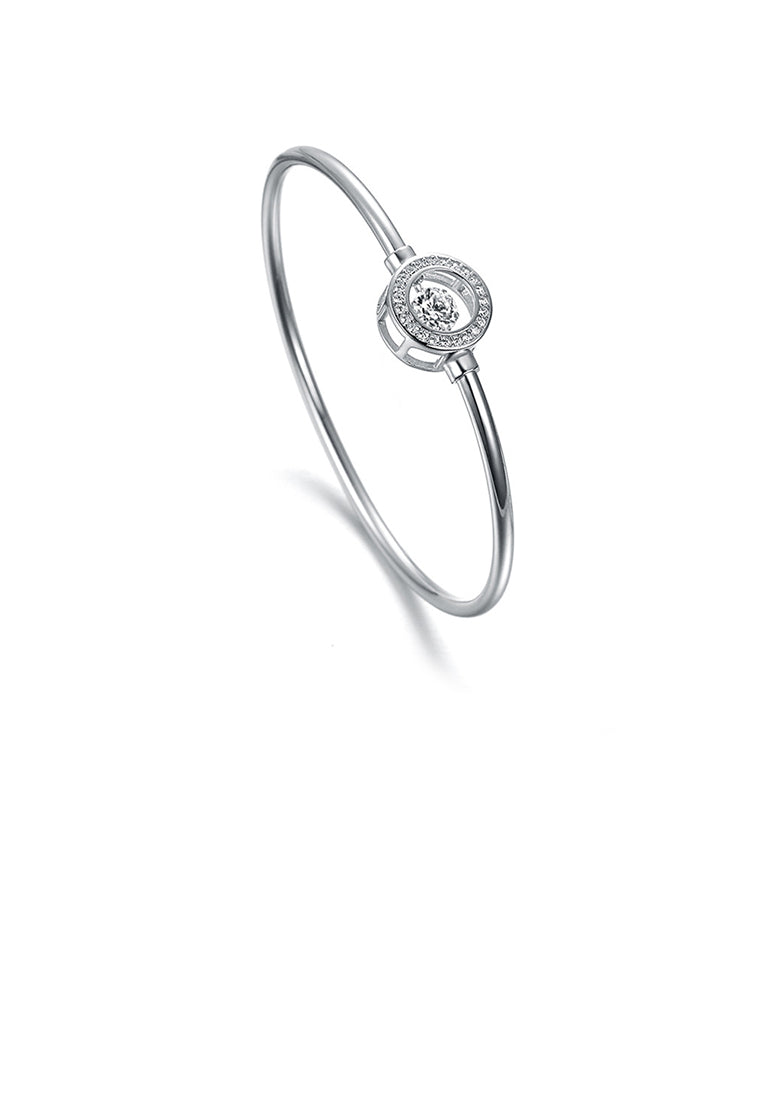 925 Sterling Silver Fashion Simple Geometric Round Bangle with Cubic Zirconia - Luxurious Look