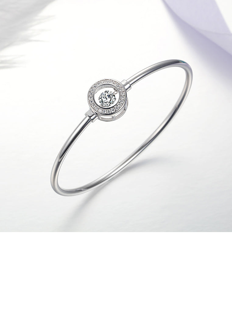 925 Sterling Silver Fashion Simple Geometric Round Bangle with Cubic Zirconia - Luxurious Look