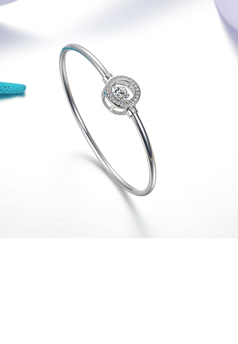 925 Sterling Silver Fashion Simple Geometric Round Bangle with Cubic Zirconia - Luxurious Look