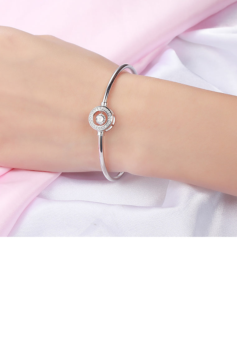 925 Sterling Silver Fashion Simple Geometric Round Bangle with Cubic Zirconia - Luxurious Look