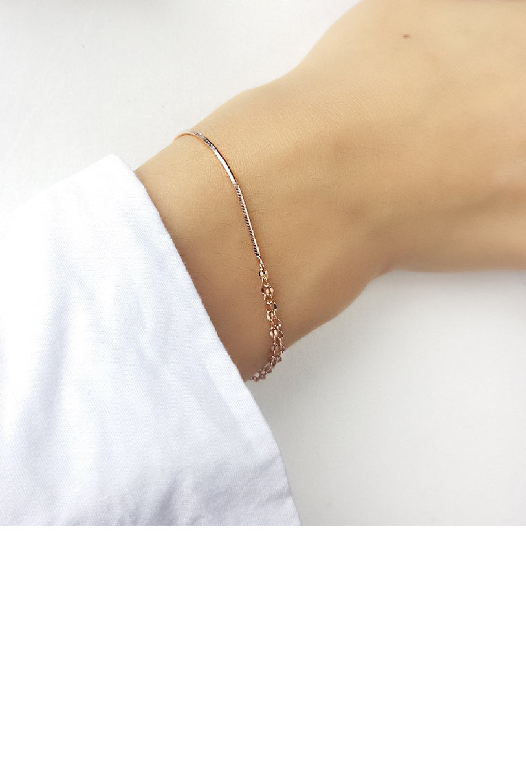 925 Sterling Silver Plated Rose Gold Simple Fashion Twist Chain Splicing Bracelet