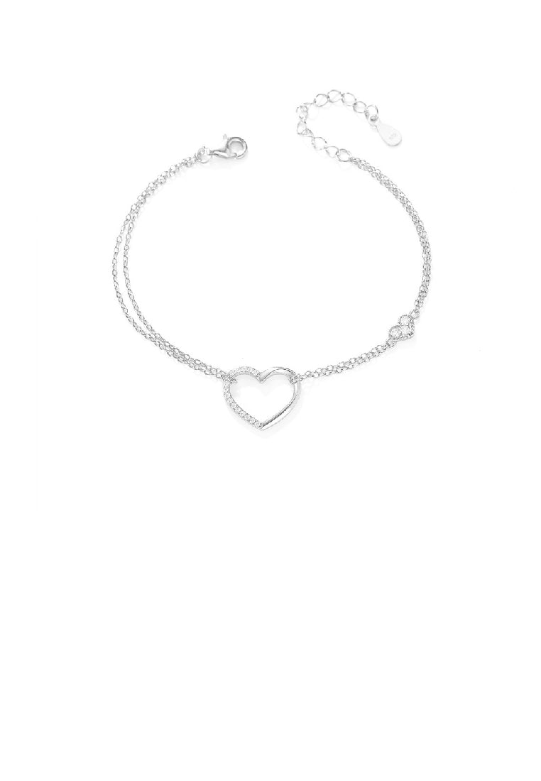 925 Sterling Silver Simple Fashion Hollow Heart Bracelet with Cubic Zirconia - Luxurious Look