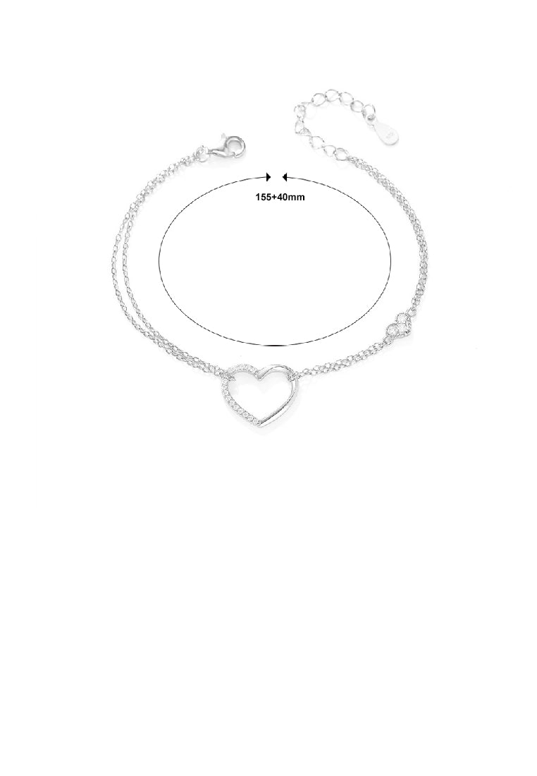 925 Sterling Silver Simple Fashion Hollow Heart Bracelet with Cubic Zirconia - Luxurious Look
