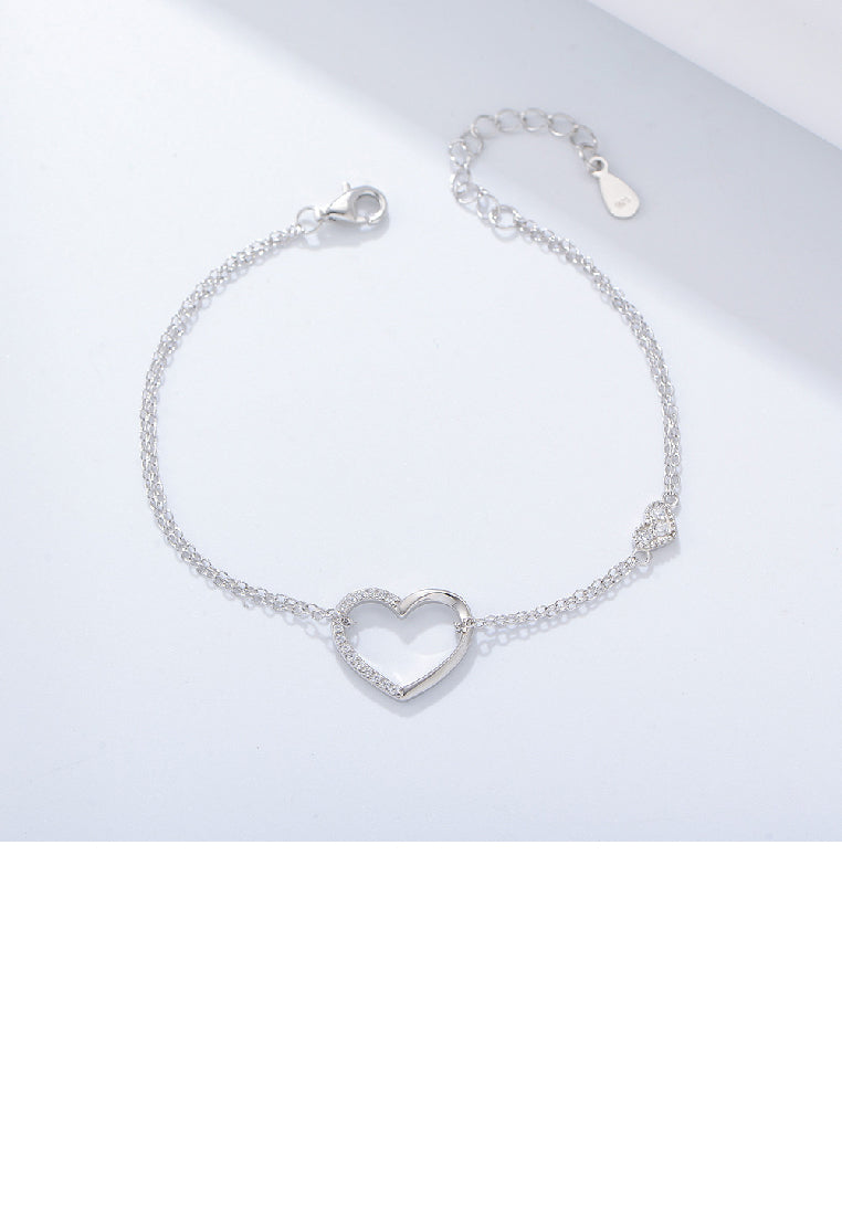 925 Sterling Silver Simple Fashion Hollow Heart Bracelet with Cubic Zirconia - Luxurious Look