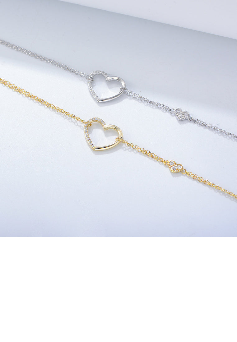 925 Sterling Silver Simple Fashion Hollow Heart Bracelet with Cubic Zirconia - Luxurious Look