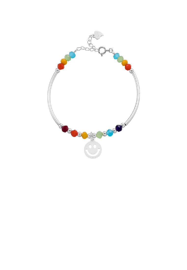 925 Sterling Silver Fashion Temperament Smiley Round Colorful Beanie Beaded Bracelet