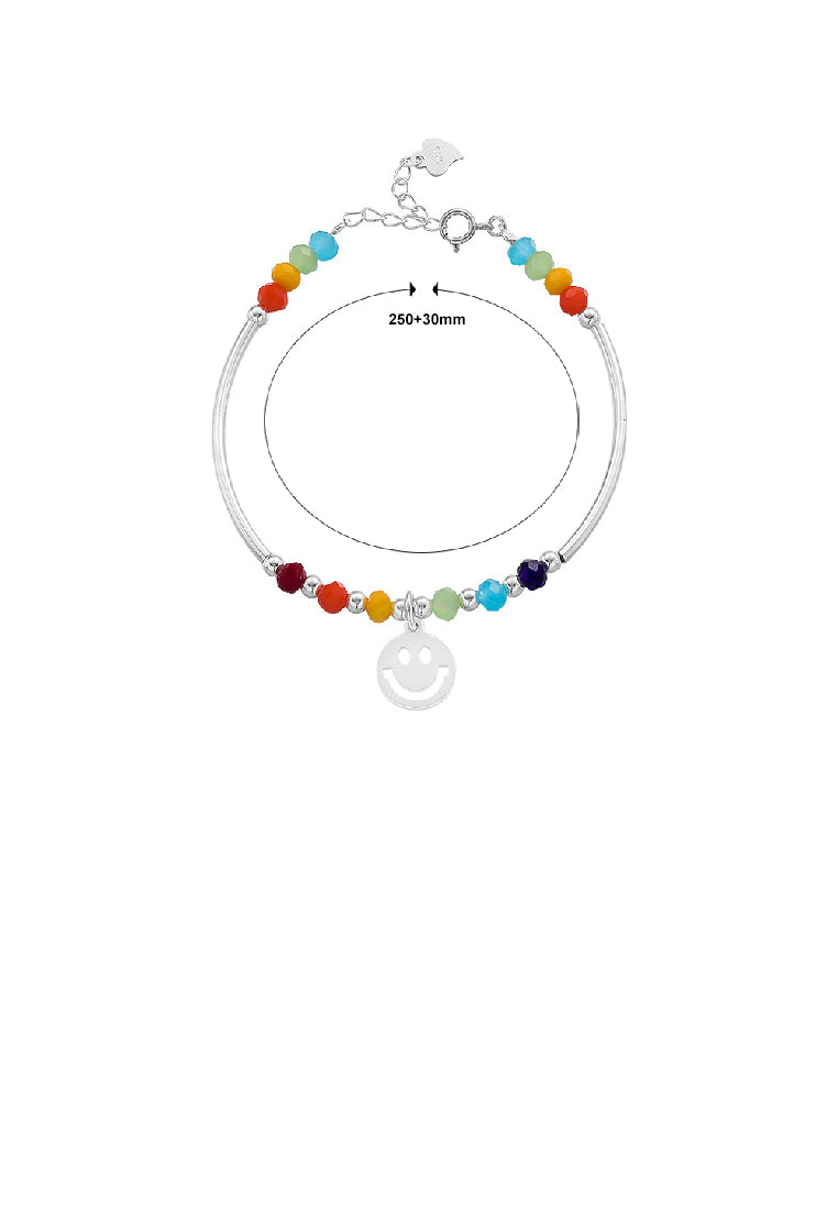 925 Sterling Silver Fashion Temperament Smiley Round Colorful Beanie Beaded Bracelet