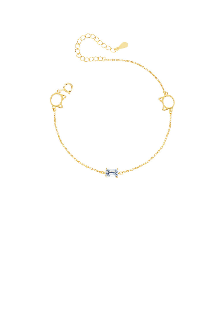925 Sterling Silver Plated Gold Fashion Simple Hollow Cat Bracelet with Cubic Zirconia - Luxurious Look
