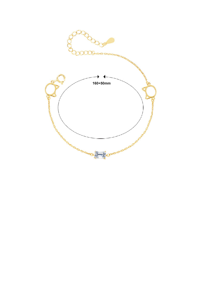925 Sterling Silver Plated Gold Fashion Simple Hollow Cat Bracelet with Cubic Zirconia - Luxurious Look