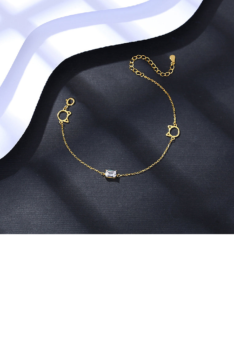 925 Sterling Silver Plated Gold Fashion Simple Hollow Cat Bracelet with Cubic Zirconia - Luxurious Look