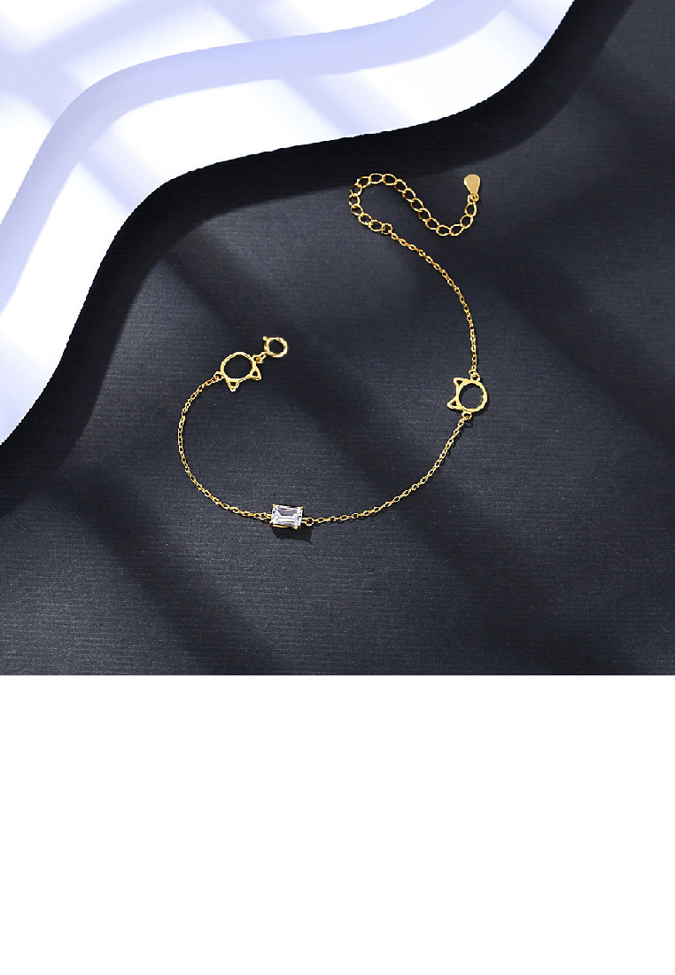 925 Sterling Silver Plated Gold Fashion Simple Hollow Cat Bracelet with Cubic Zirconia - Luxurious Look