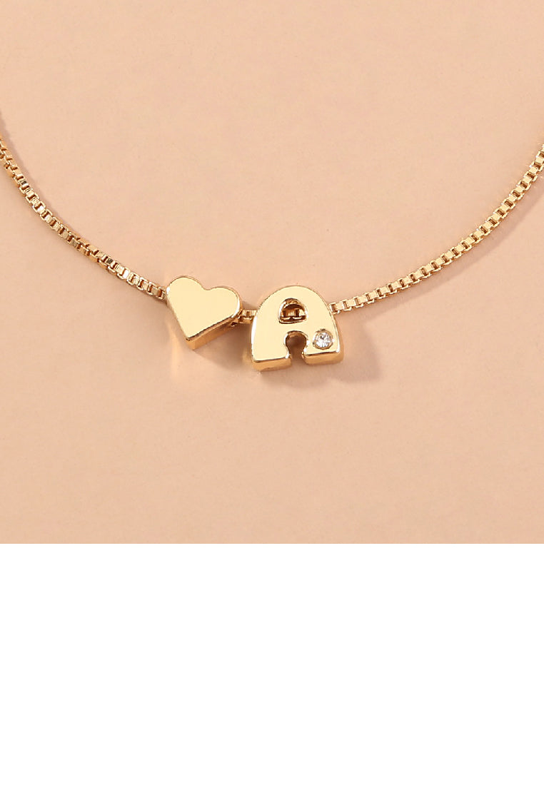 Simple Fashion Plated Gold Heart Alphabet A Adjustable Bracelet with Cubic Zirconia - Luxurious Look