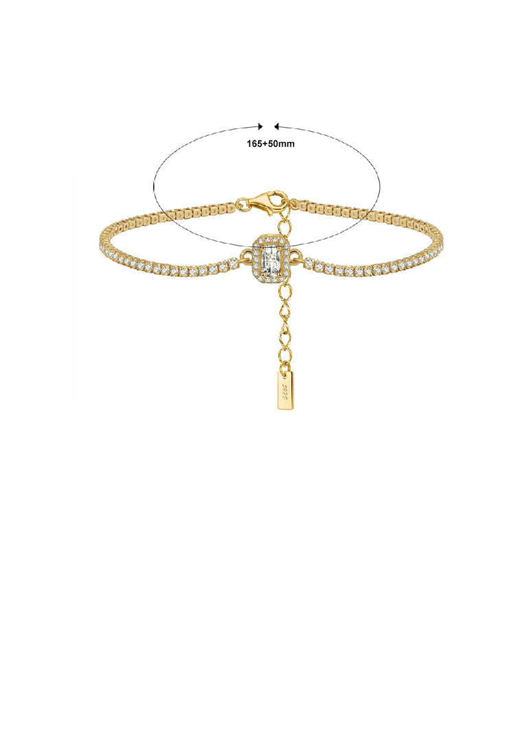 925 Sterling Silver Plated Gold Fashion Bright Geometric Square Chain Bracelet with Cubic Zirconia - Luxurious Look