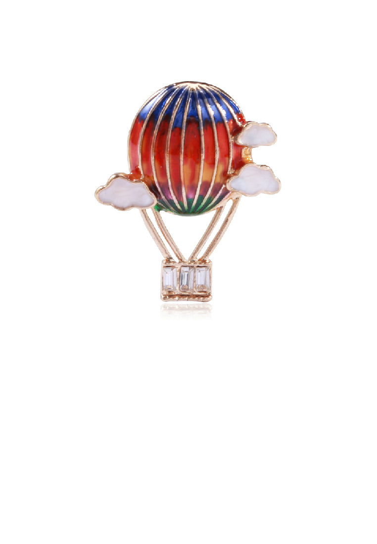 Fashion Creative Plated Gold Enamel Colorful Hot Air Balloon Brooch with Cubic Zirconia - Luxurious Look