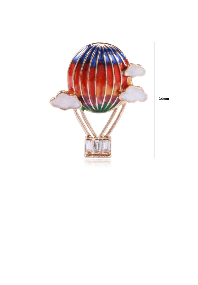 Fashion Creative Plated Gold Enamel Colorful Hot Air Balloon Brooch with Cubic Zirconia - Luxurious Look
