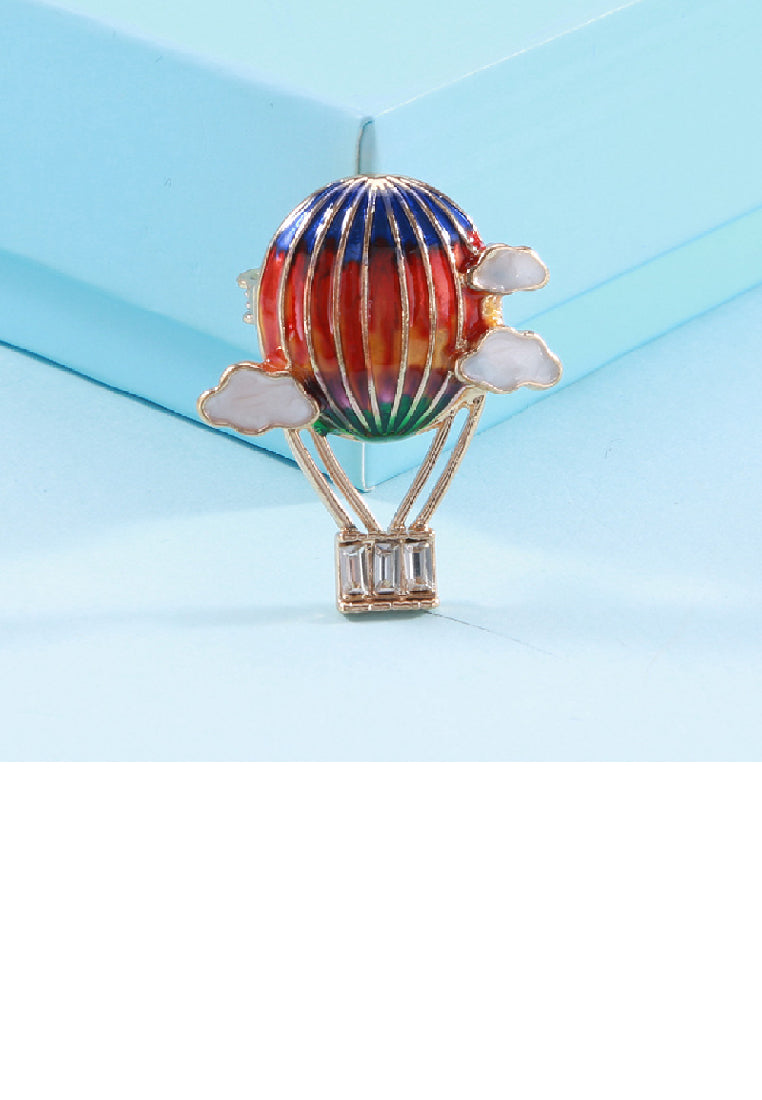 Fashion Creative Plated Gold Enamel Colorful Hot Air Balloon Brooch with Cubic Zirconia - Luxurious Look