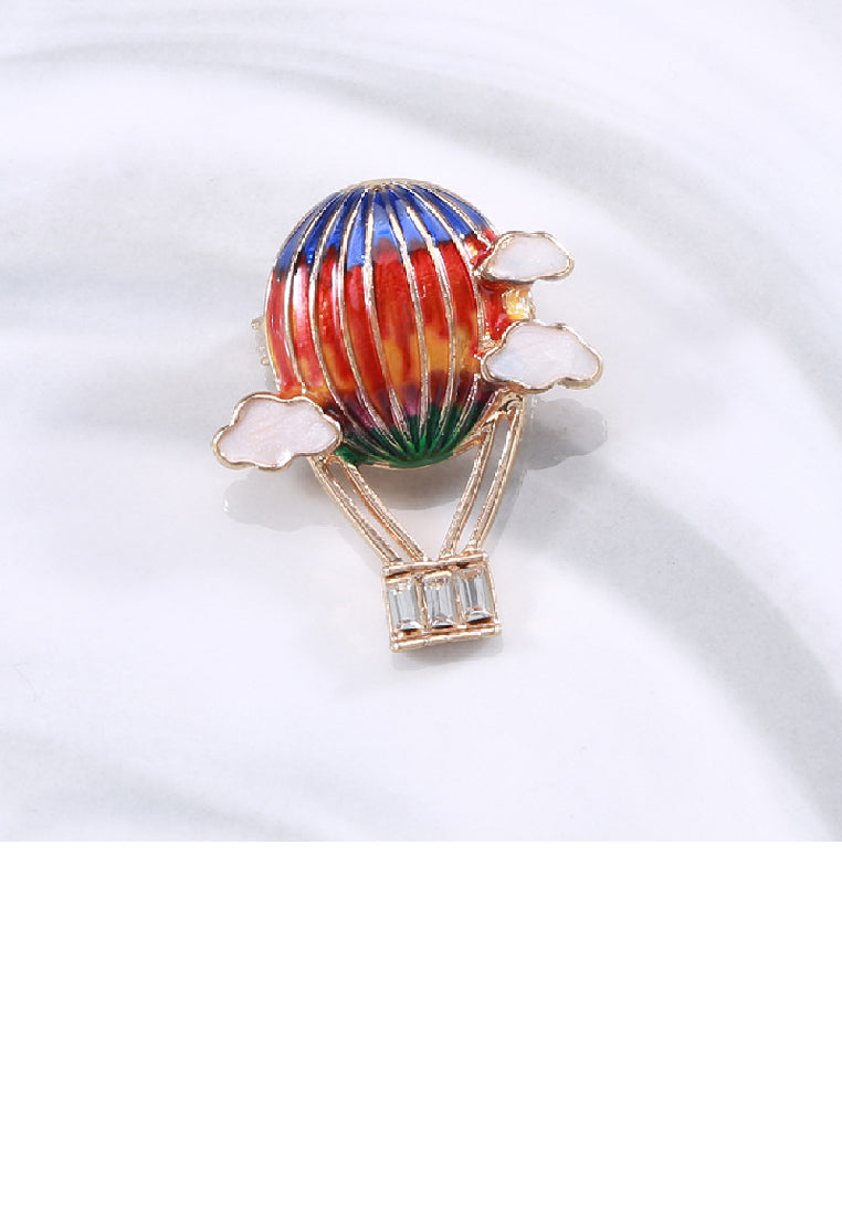 Fashion Creative Plated Gold Enamel Colorful Hot Air Balloon Brooch with Cubic Zirconia - Luxurious Look