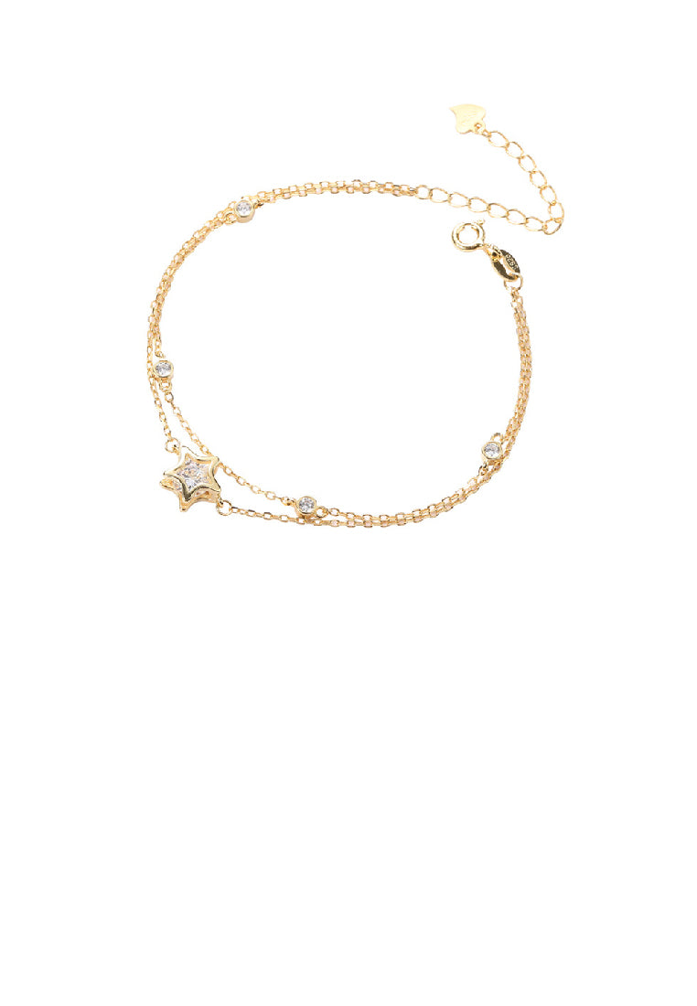 925 Sterling Silver Plated Gold Fashion Simple Star Double Layer Bracelet with Cubic Zirconia - Luxurious Look