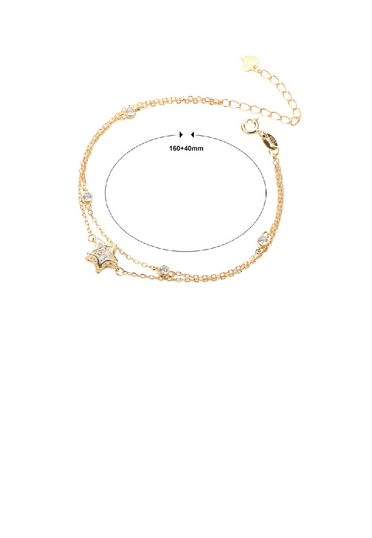 925 Sterling Silver Plated Gold Fashion Simple Star Double Layer Bracelet with Cubic Zirconia - Luxurious Look