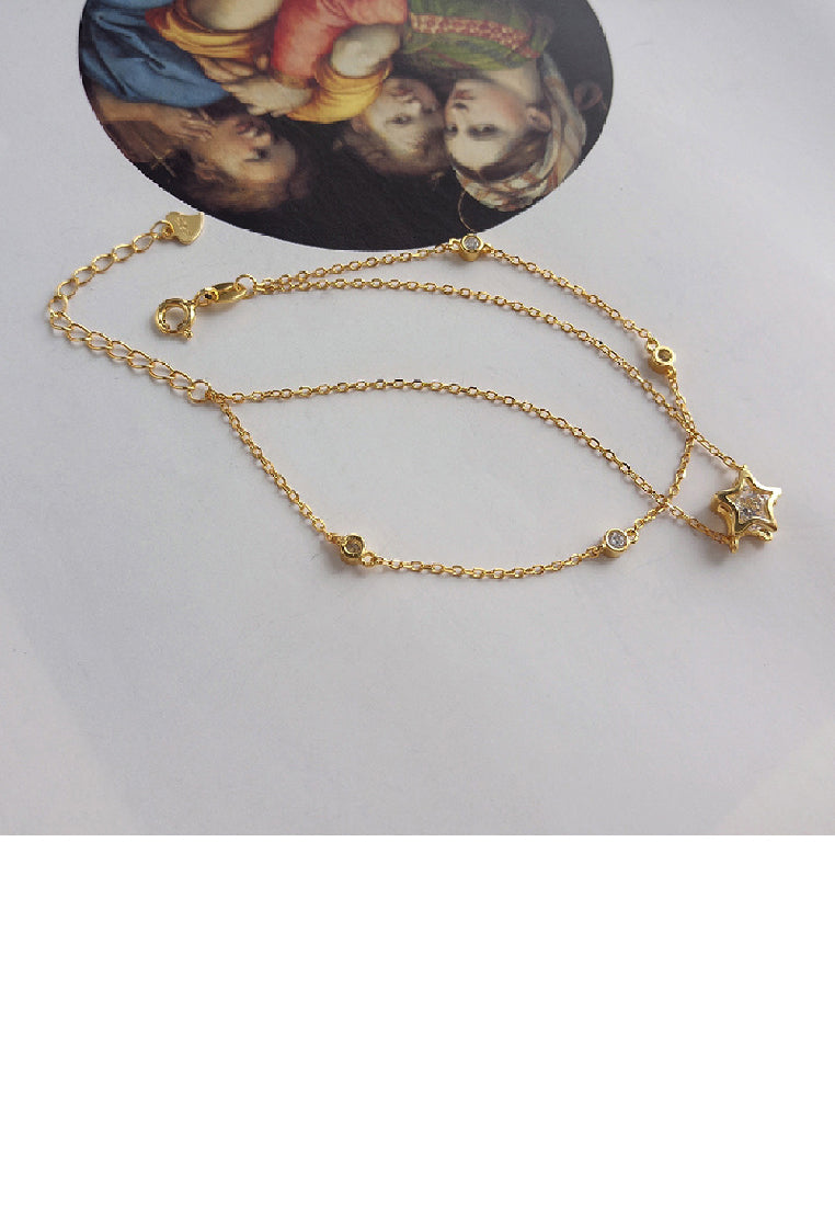 925 Sterling Silver Plated Gold Fashion Simple Star Double Layer Bracelet with Cubic Zirconia - Luxurious Look