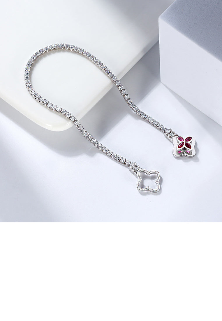 925 Sterling Silver Fashion Temperament Four Leafed Clover Cubic Zirconia Bracelet - Luxurious Look