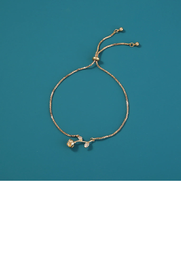 Fashion Temperament Plated Gold Rose Adjustable Bracelet with Cubic Zirconia - Luxurious Look