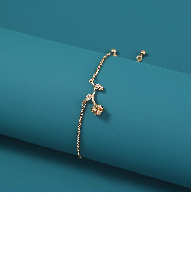 Fashion Temperament Plated Gold Rose Adjustable Bracelet with Cubic Zirconia - Luxurious Look