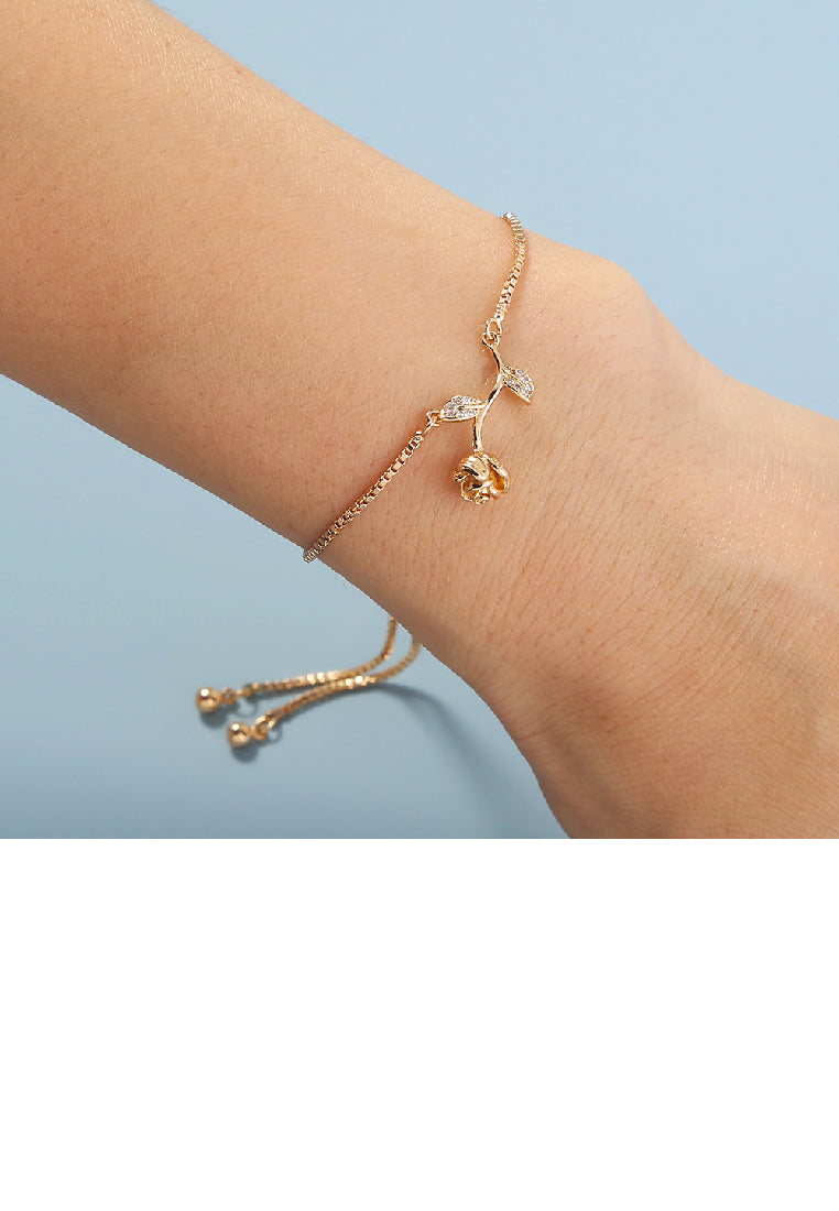 Fashion Temperament Plated Gold Rose Adjustable Bracelet with Cubic Zirconia - Luxurious Look