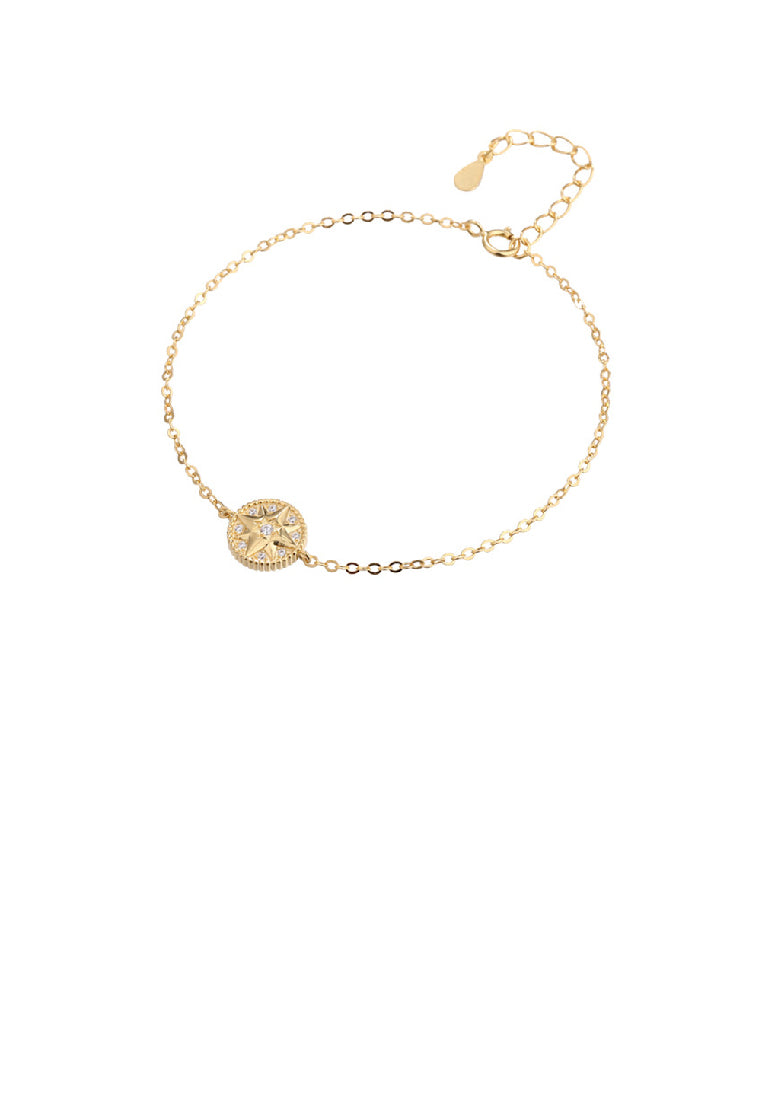 925 Sterling Silver Plated Gold Fashion Temperament Eight-pointed Star Geometric Round Bracelet with Cubic Zirconia - Luxurious Look