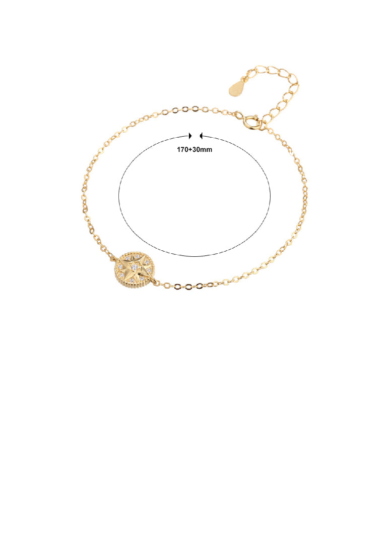 925 Sterling Silver Plated Gold Fashion Temperament Eight-pointed Star Geometric Round Bracelet with Cubic Zirconia - Luxurious Look