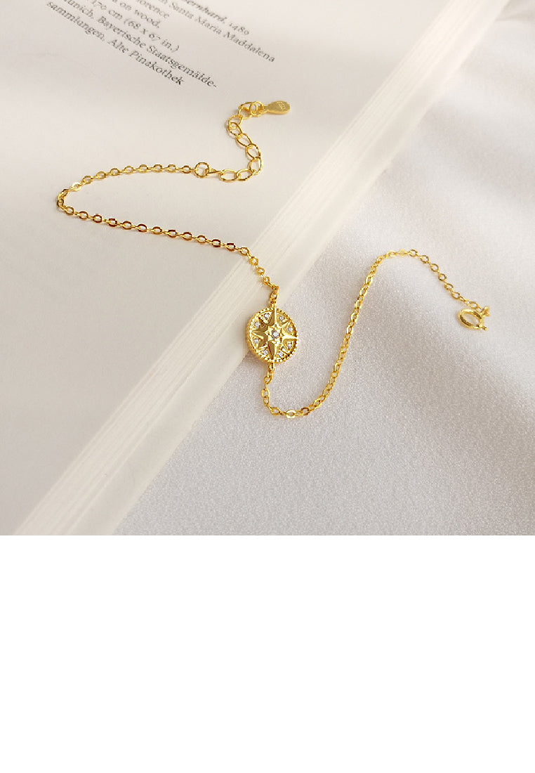 925 Sterling Silver Plated Gold Fashion Temperament Eight-pointed Star Geometric Round Bracelet with Cubic Zirconia - Luxurious Look