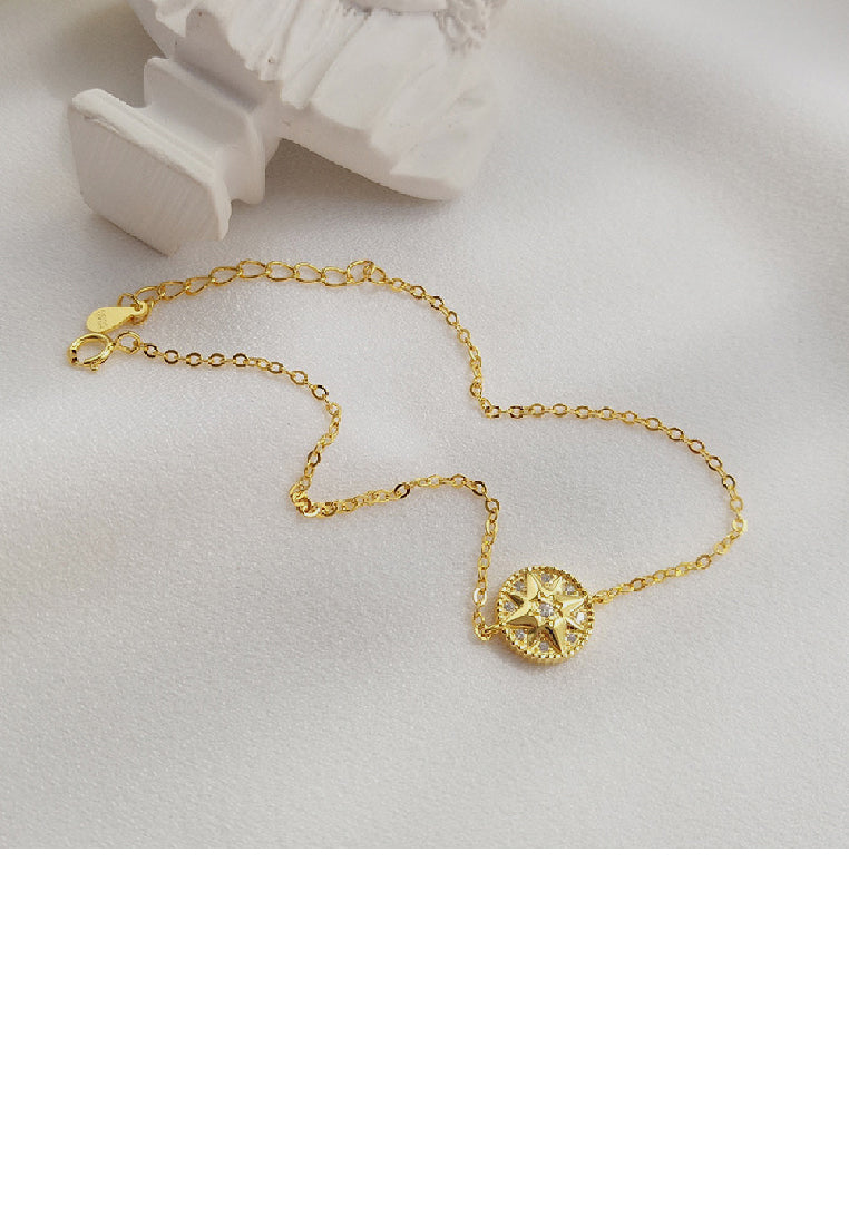 925 Sterling Silver Plated Gold Fashion Temperament Eight-pointed Star Geometric Round Bracelet with Cubic Zirconia - Luxurious Look