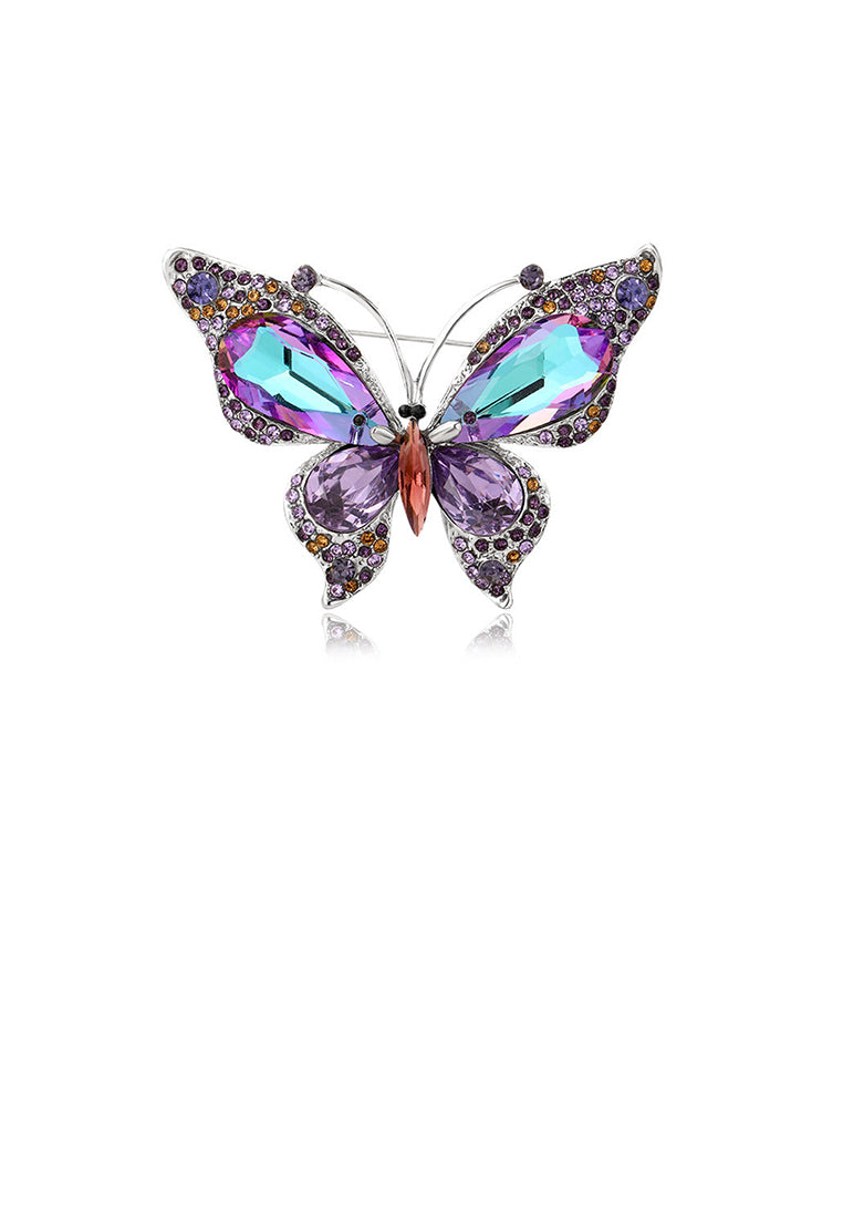 Elegant Brilliant Butterfly Brooch with Purple Cubic Zirconia - Luxurious Look