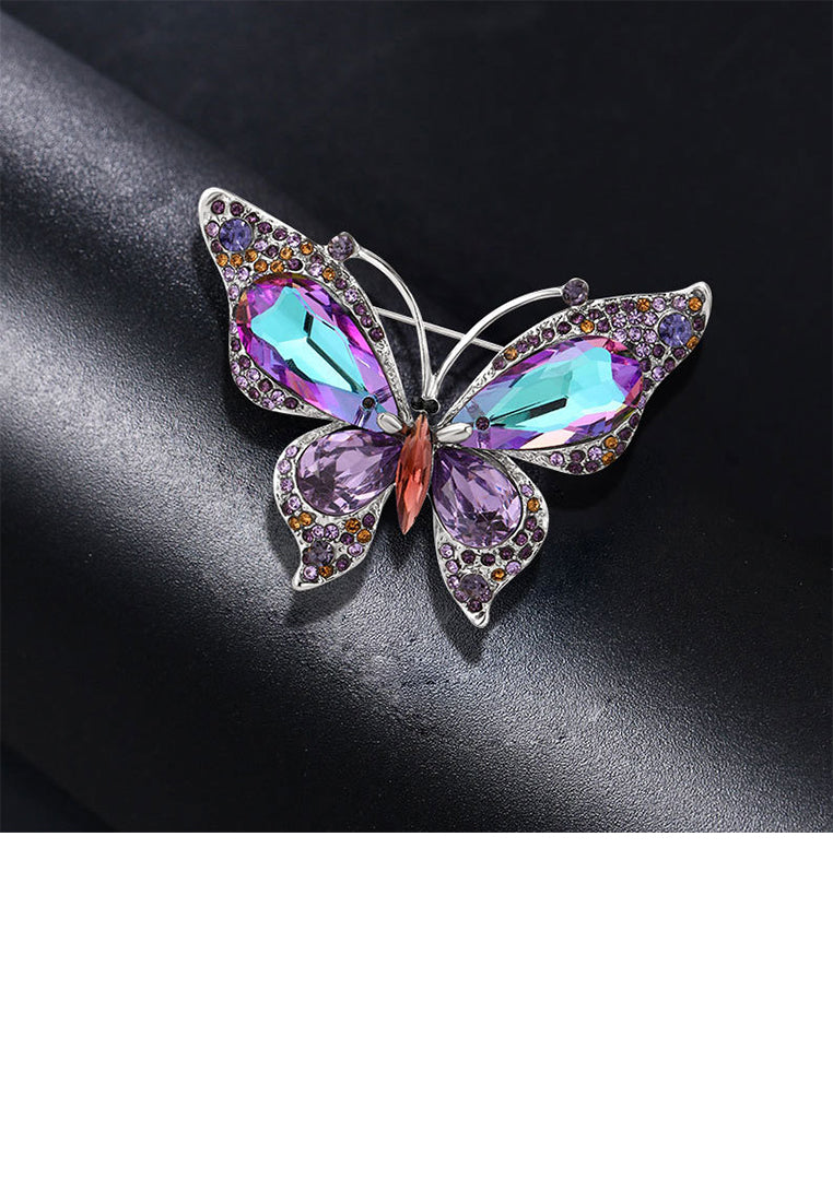 Elegant Brilliant Butterfly Brooch with Purple Cubic Zirconia - Luxurious Look