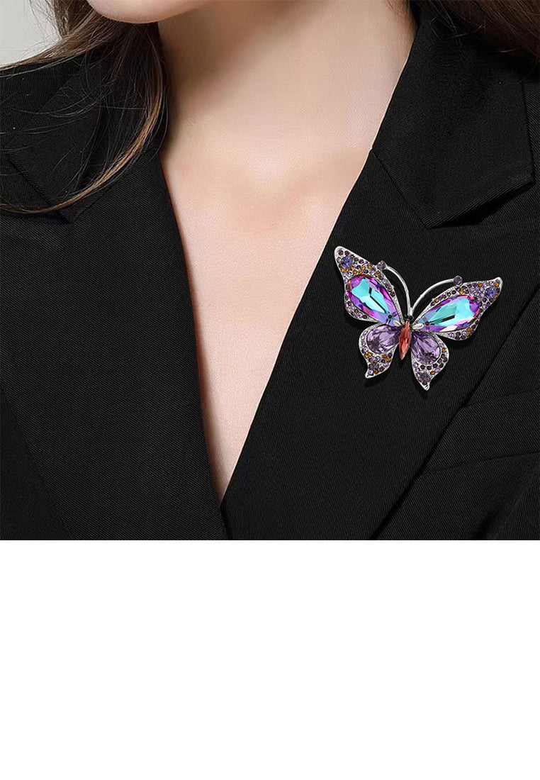 Elegant Brilliant Butterfly Brooch with Purple Cubic Zirconia - Luxurious Look