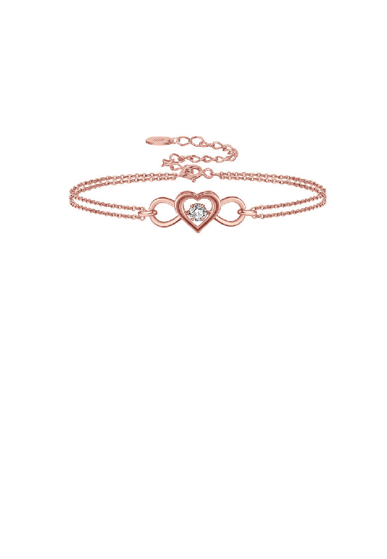 925 Sterling Silver Plated Rose Gold Fashion Simple Hollow Heart Cubic Zirconia Double Layer Bracelet - Luxurious Look