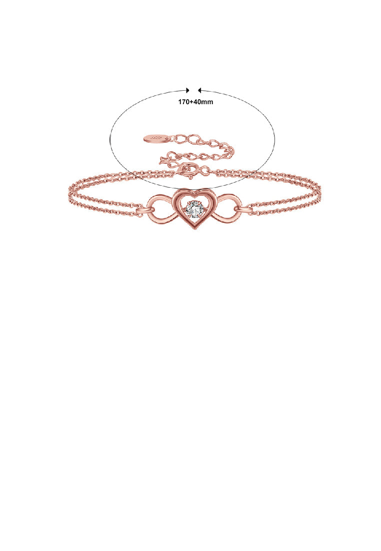 925 Sterling Silver Plated Rose Gold Fashion Simple Hollow Heart Cubic Zirconia Double Layer Bracelet - Luxurious Look