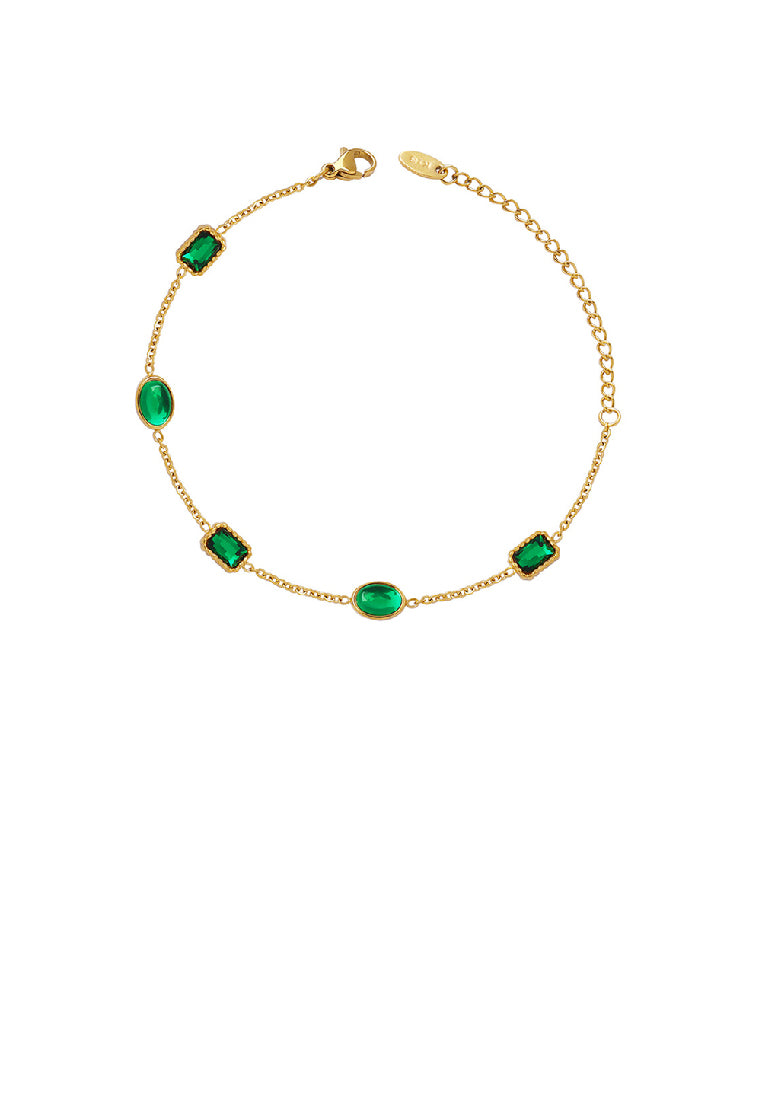 Fashion Elegant Plated Gold 316L Stainless Steel Geometric Green Cubic Zirconia Bracelet - Luxurious Look